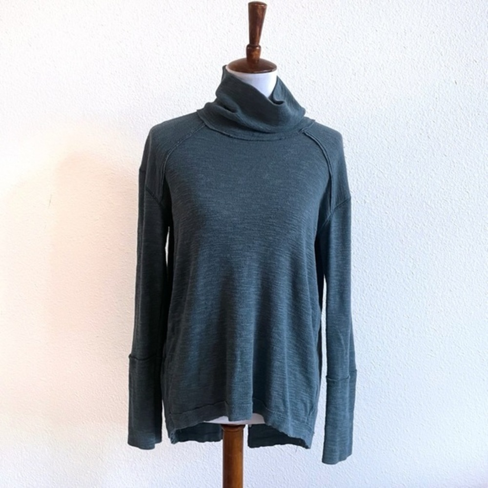 Free People We The Free Split Back Cowl Turtleneck Long Sleeve Top Medium Teal